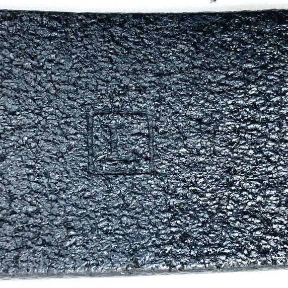 Fossil Vtg Logo Belt Skinny Black Leather Silver M L Unisex fits 31-35.5 waist - Picture 3 of 13